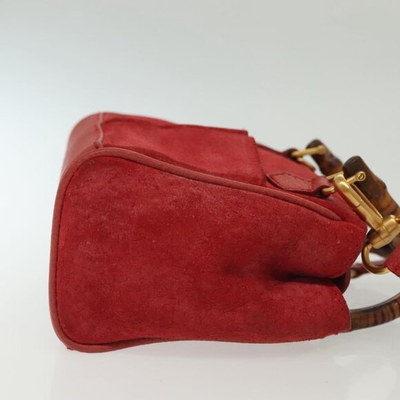 GUCCI Bamboo Hand Bag Suede 2way Red Gold 007 1793 0238 Auth BA4313 - Picture 5 of 16